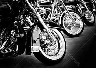 Motorcycles in a row