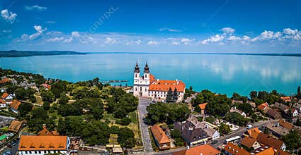 Tihany, Hungary - Aerial panoramic view of the famous Benedictine Monastery of Tihany Tihany Abbey