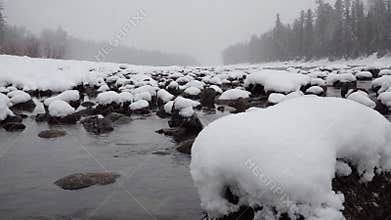 Winter Scene on Mountain River