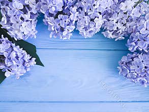 Beautiful fresh lilac decoration greeting anniversary mothers day gift holiday on a wooden background border