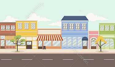 Colorful city with shops