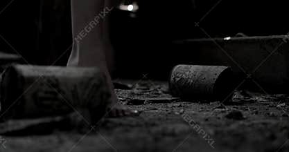 Woman in abandoned building