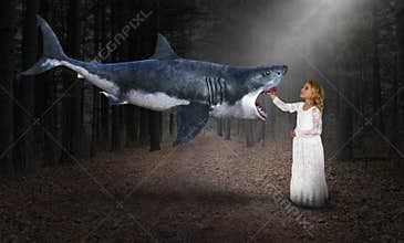 Surreal Shark, Wood, Nature, Girl