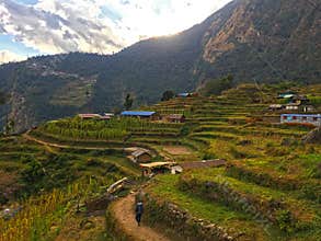 Village in Himalayas Mountains Annapurna trek
