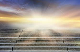 Steps leading up to the sun. Way to God . bright light from heaven .