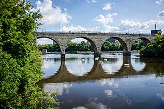 Stone Arch Bridge on a sunny day in downtown Minneapolis MINNESOTA