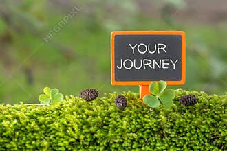 Your journey text on small blackboard