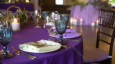 Wedding decor. Wedding interior. Table layout concept. Table decor of newly married. Restaurant interior. Expectation of