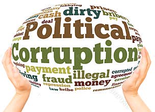 Political Corruption word cloud hand sphere concept
