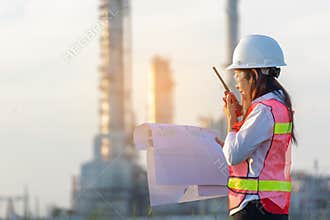 Industry Safety. The people worker women engineer work control at power plant energy industry manufacturing,