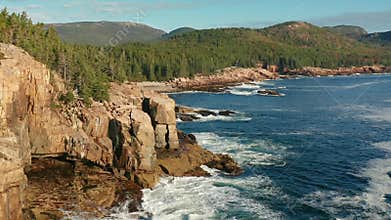 Flyover Acadia shore in Maine