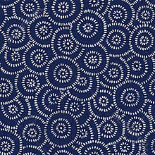 Indigo Hand-Drawn Japanese Dyed Textile Vector Seamless Pattern. Traditional Katazome Katagami Abstract Circles Flowers