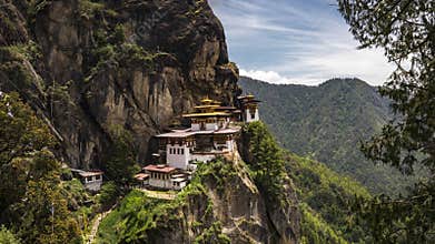 4K Timelapse movie video film of Taktshang Goemba or Tiger`s nest Temple the beautiful buddhist temple.The most sacred