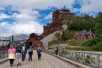 AUGUST 12 2018 - KENNECOTT ALASKA: Tourists head into the Kennecott Mine on a tour in Wrangell St. Elias National Park