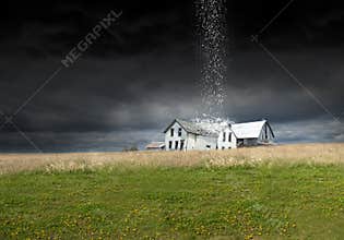 Surreal Rain Storm, Weather, Farm, Barn, Farmhouse