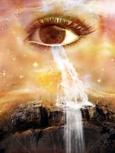 Surreal Cosmic Eye, Waterfall, Tears, Cry, Water