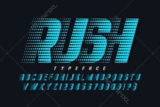 Racing display font design, alphabet, letters and numbers