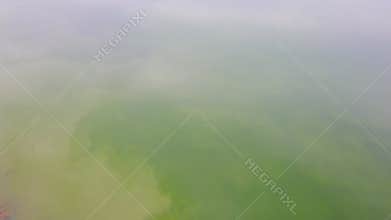 Areal river top view ripples and wave, Refraction of sunlight top view texture Lake side white sand, sun shine water loop backgrou