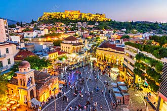 Athens, Greece - Monastiraki Square and Acropolis