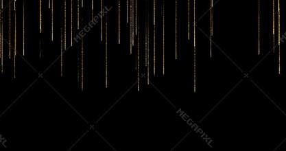 Golden glitter sparkle particles stream bokeh flowing from top and down on black background, gold christmas and happy new year