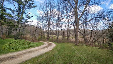 Curved Gravel Road through Woods