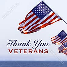 American flags with a Veterans Day greeting