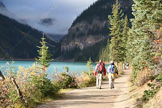 Elderly couple hiking