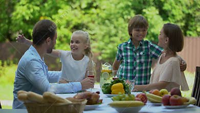 Glad family resting at villa spending time together, adoption program, happiness