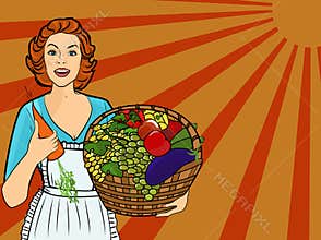 Woman with fruits and vegetables.