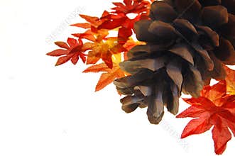 Pine cone and fall leaves