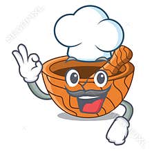 Chef character cartoon wooden mortar and pestle