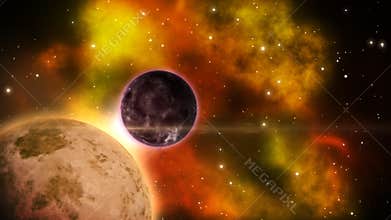 Sunrise over a sandy desert planet. Loop.