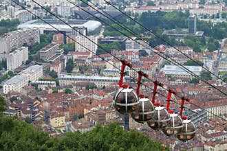 Grenoble Bastille cable car and the football stadium, France