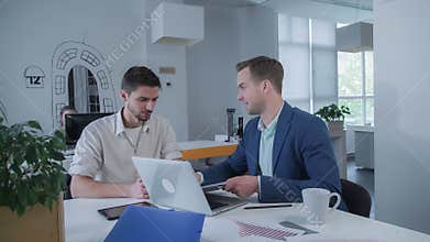 Handsome man come to financial consultant.