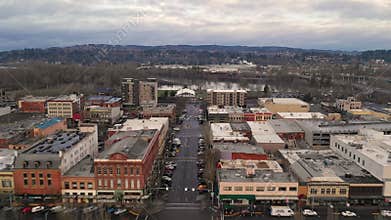 Aerial view over court street downtown Salem Oregon State Capital