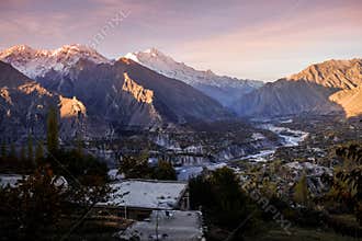 Sunrise at Hunza Nagar valley. Gilgit Baltistan, Pakistan.