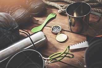 Time for adventures - set of expedition camping equipment