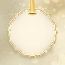 Christmas holiday glowing abstract glitter defocused blurred bokeh gold background with label and space for text. EPS 10