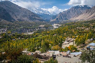 Landscape of Hunza valley in autumn. Gilgit Baltistan, northern Pakistan