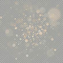 Effect of bokeh circles isolated on transparent background. Christmas glowing warm orange glitter element that can be
