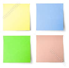 Yellow, blue, green and pink note paper