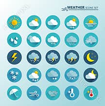 Weather web icons set. Cartoon colorfull art vector illustrations. Sticky symbols of forecast. Meteorological