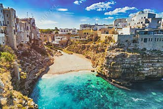 Scenic view of Lama Monachile Cala Porto beach in Polignano a Mare, Italy