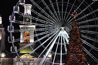 Christmas card in the illumination of the city of Kiev