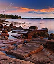Sunset on Maine Coast with Glowing Granite