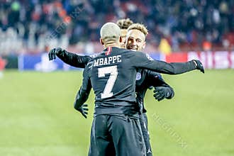 PSG players celebrating on a UEFA Champions League match