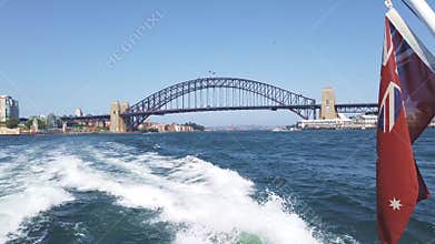 Sydney Harbour Bridge, View From Boat Travelling West Along Harbour, Australia