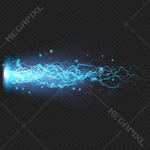 Lightning flash discharge of electricity on transparent background. Blue electrical visual effect. EPS 10