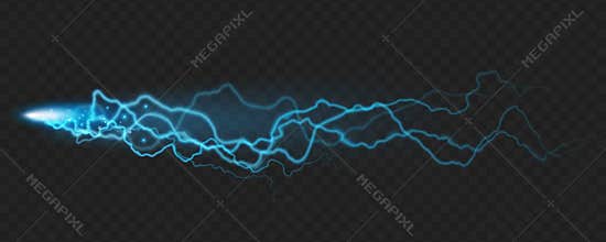 Electricity discharge isolated on transparent design object, effect of thunderbolt or lightning. EPS 10