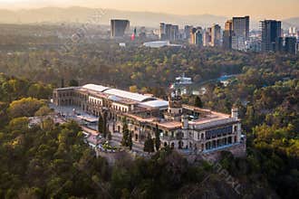 Mexico City, Aerial View of Chapultepec Castle at Sunset